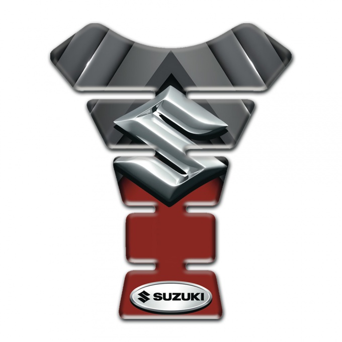 Suzuki Tank Guard Pads Gray Red Base with 3D Silver Logo 