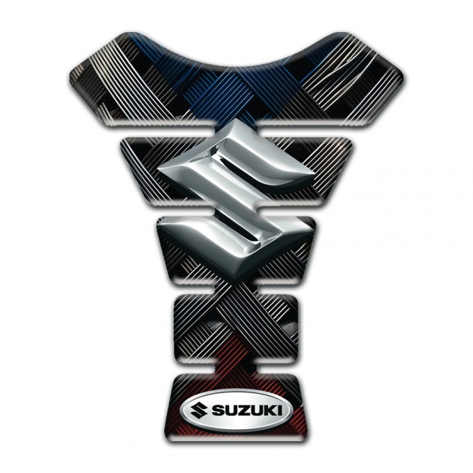 Suzuki Tank Pad Protector Crossed Belts effect and 3D silver Logo 