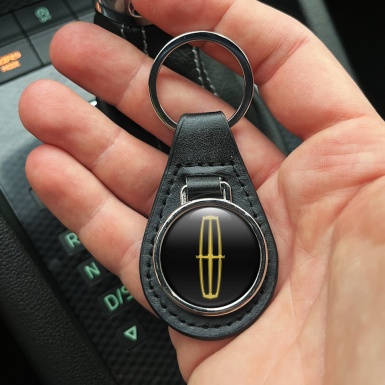 Lincoln Keychain Leather Black Gold Logo Design