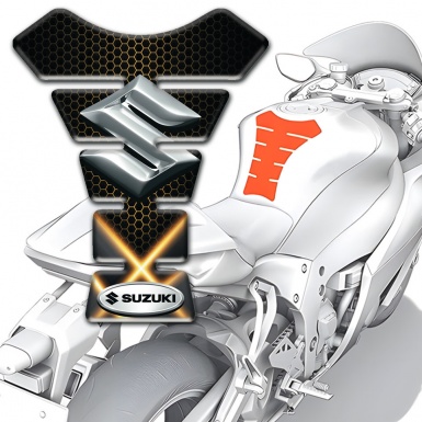 Suzuki Tank Protector Orange Lights Base 3D Silver Logo 