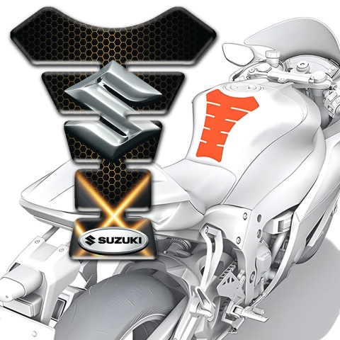 Suzuki Tank Protector Orange Lights Base 3D Silver Logo 