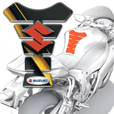 Suzuki Tank Pad Motorbike Yellow Diagonal Tape with red logo Design 