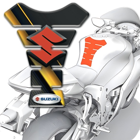 Suzuki Tank Pad Motorbike Yellow Diagonal Tape with red logo Design 