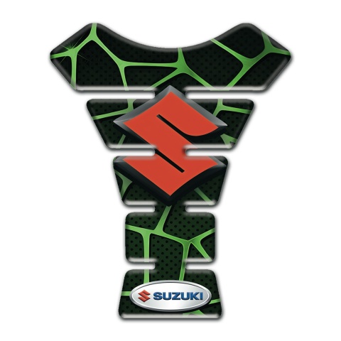 Suzuki Tank Guard Pads Red Logo Style with Black Base and Green Patterns 