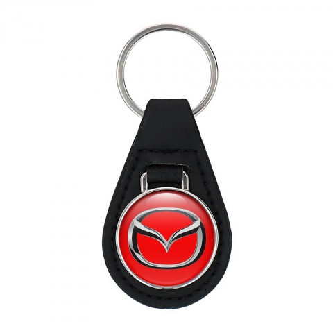 Mazda Keyring Holder Leather Red Silver Chrome Design