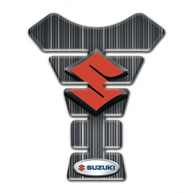 Suzuki Tank Guard Pads Gray with White Stripes Base and Red Logo 