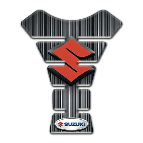 Suzuki Tank Guard Pads Gray with White Stripes Base and Red Logo 