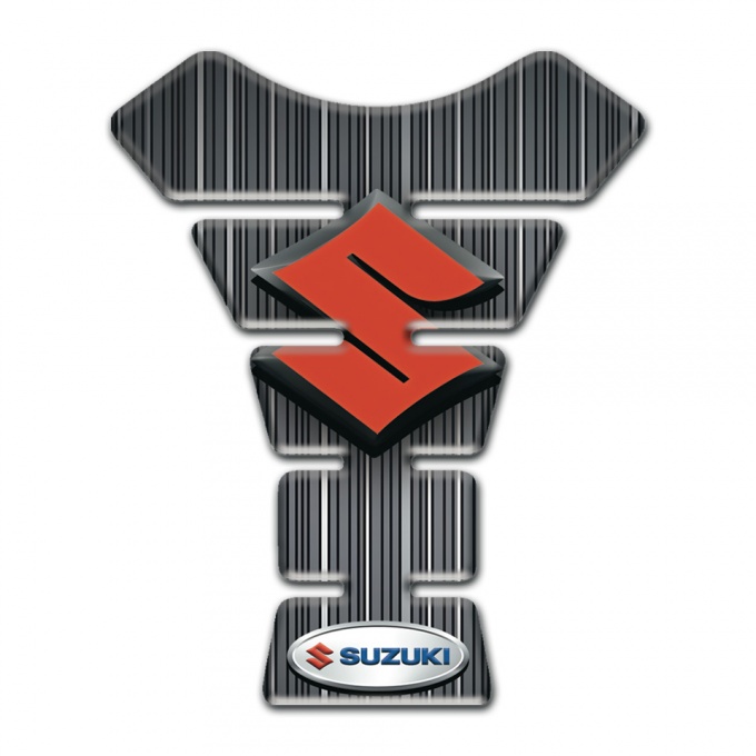 Suzuki Tank Guard Pads Gray with White Stripes Base and Red Logo 