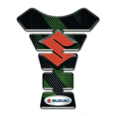 Suzuki Tank Guard Pads Black Green Design Base and Red Logo 