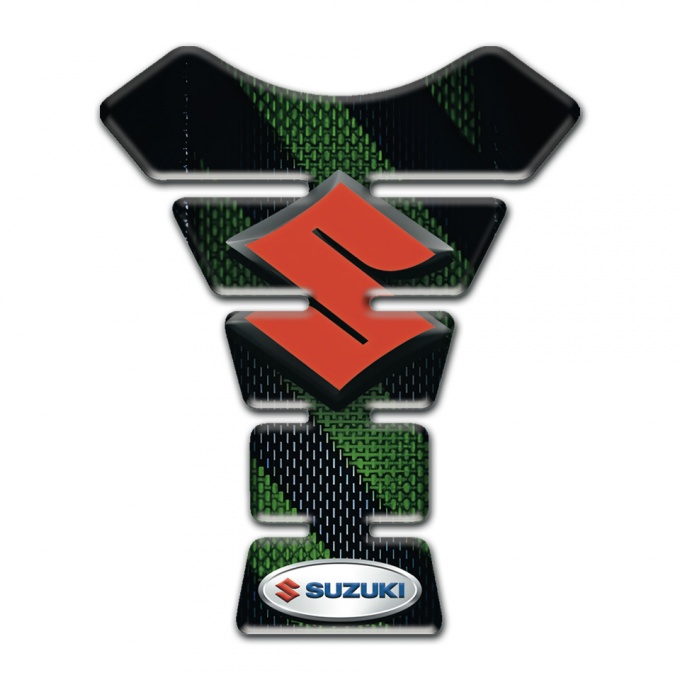 Suzuki Tank Guard Pads Black Green Design Base and Red Logo 