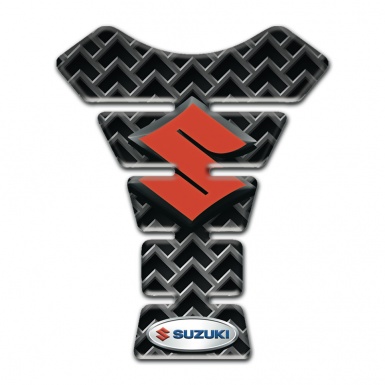 Suzuki Tank Pad Motorbike Gray Grid Base Red Logo 