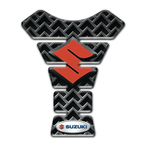 Suzuki Tank Pad Motorbike Gray Grid Base Red Logo 