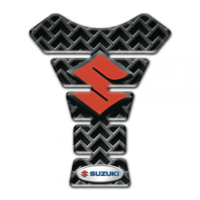 Suzuki Tank Pad Motorbike Gray Grid Base Red Logo 