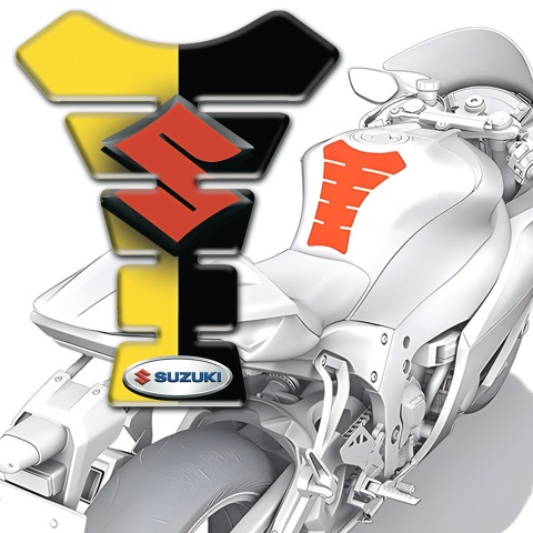 Suzuki Tank Fuse Yellow Black Halves Style Orange Logo Design 