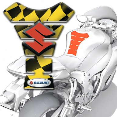 Suzuki Tank Guard Pads Model with Yellow Black Squares Base 