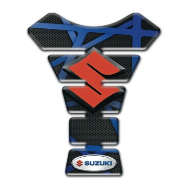 Suzuki Tank Pad Protector Black with Blue Lines Base and Orange Logo 