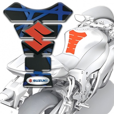 Suzuki Tank Pad Protector Black with Blue Lines Base and Orange Logo 