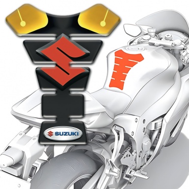 Suzuki Tank Protector Black Yellow Print Base Orange Logo Design 