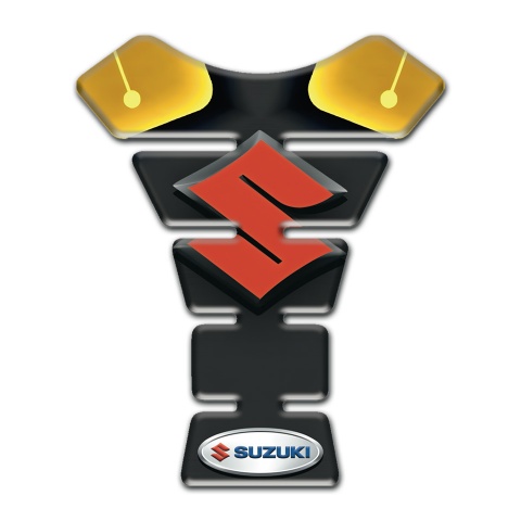 Suzuki Tank Protector Black Yellow Print Base Orange Logo Design 