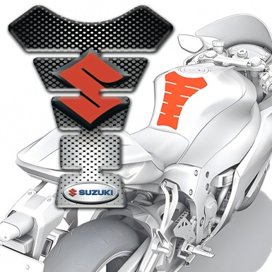 Suzuki Tank Guard Pads Silver Black base Design 