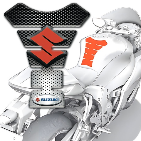 Suzuki Tank Guard Pads Silver Black base Design 