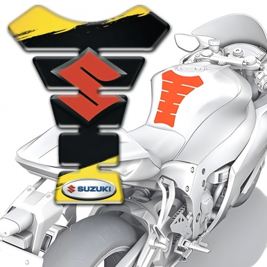 Suzuki Tank Guard Pads Yellow Black Painting background and Orange Logo 