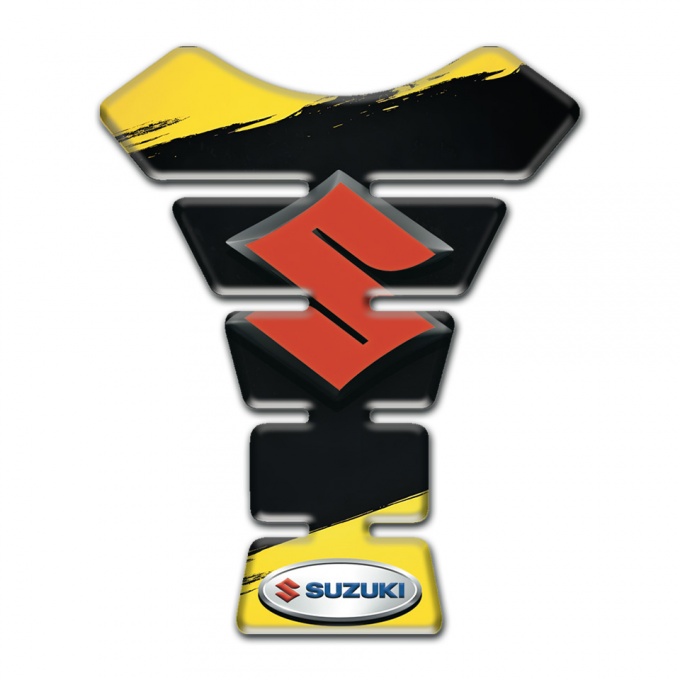 Suzuki Tank Guard Pads Yellow Black Painting background and Orange Logo 