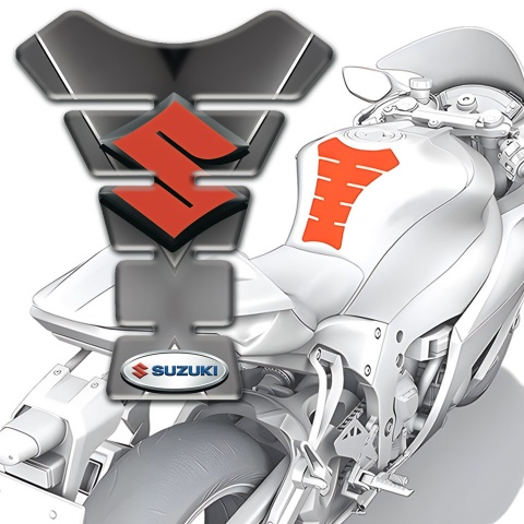 Suzuki Tank Protector Gray with White Stripes Base and Orange Logo 