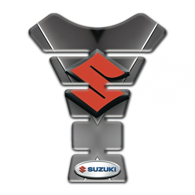 Suzuki Tank Protector Gray with White Stripes Base and Orange Logo 