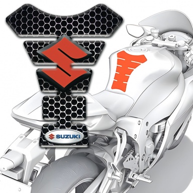 Suzuki Tank Pad Protector Perforated Steel Print with Orange Logo 