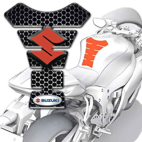 Suzuki Tank Pad Protector Perforated Steel Print with Orange Logo 
