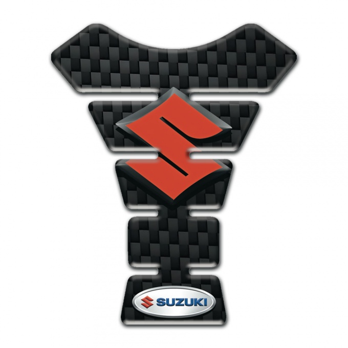 Suzuki Tank Pad Motorbike Black Fibers Print with Orange Logo