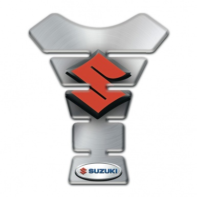 Suzuki Tank Pad Motorbike Silver Base with 3D Orange Logo