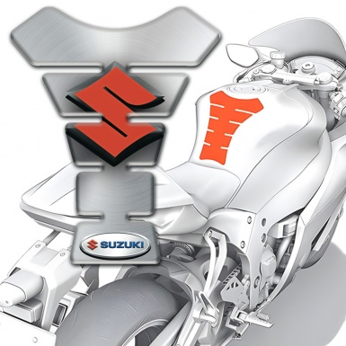 Suzuki Tank Pad Motorbike Silver Base with 3D Orange Logo
