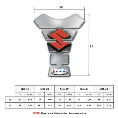 Suzuki Tank Pad Motorbike Silver Base with 3D Orange Logo