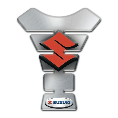 Suzuki Tank Pad Motorbike Silver Base with 3D Orange Logo