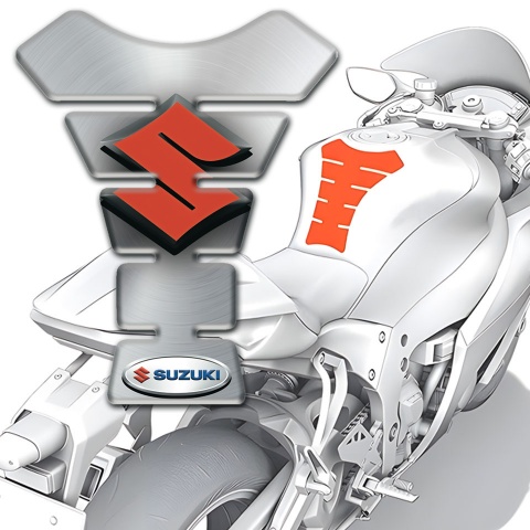 Suzuki Tank Pad Motorbike Silver Base with 3D Orange Logo