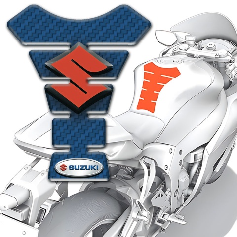 Suzuki Tank Protector Navy Blue Carbon Background Design and Orange Logo 