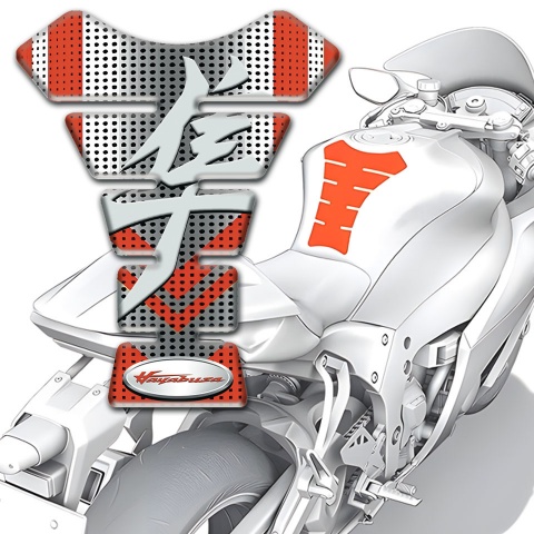 Suzuki Tank Guard Pads Silver Red Design Hayabusa Model 