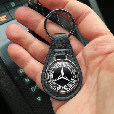 Mercedes Benz Keychain Leather Black White Circle Edition