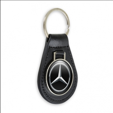 Mercedes Benz Keyring Holder Leather Black Metallic Circle Logo