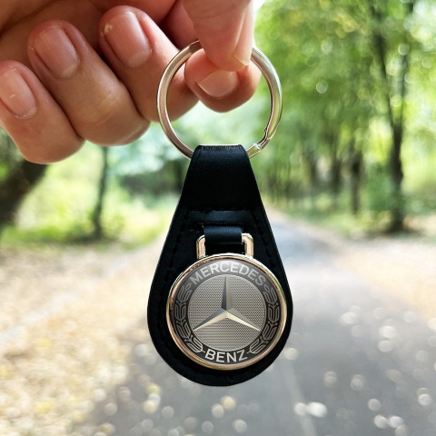 Mercedes Benz Keychain Leather Black Metallic Mesh Design