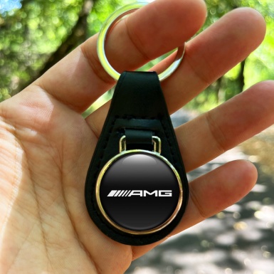Mercedes Amg Key Fob Leather Black White Logo Design