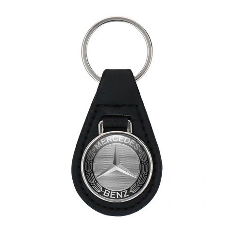 Mercedes Amg Keyring Holder Leather Black Silver Mesh Design