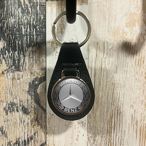 Mercedes Amg Keyring Holder Leather Black Silver Mesh Design