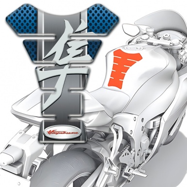 Suzuki Tank Pad Motorbike Hayabusa Model with Perforated Blue Surface Background 