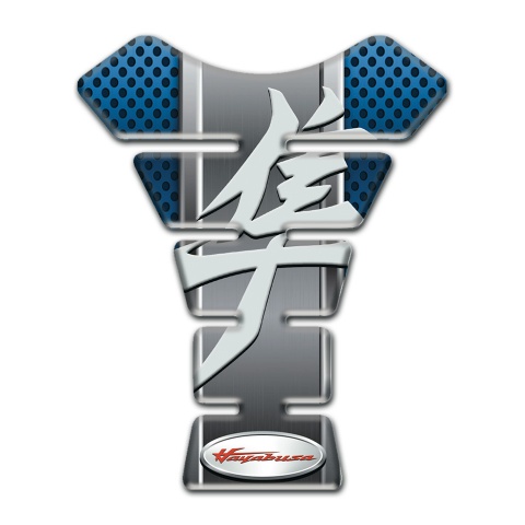 Suzuki Tank Pad Motorbike Hayabusa Model with Perforated Blue Surface Background 