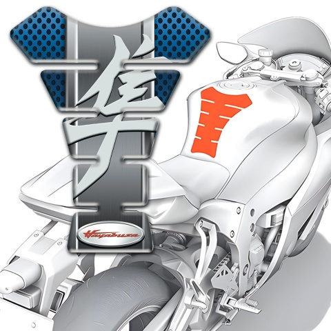 Suzuki Tank Pad Motorbike Hayabusa Model with Perforated Blue Surface Background 
