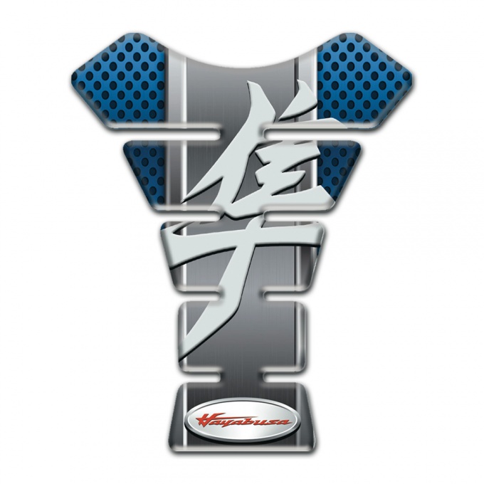 Suzuki Tank Pad Motorbike Hayabusa Model with Perforated Blue Surface Background 