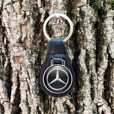 Mercedes Benz Key Fob Leather Dark Honeycomb Blue Tint Logo